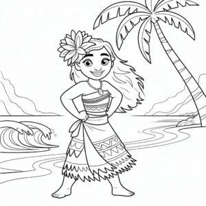 Descarga ya la lámina para colorear de Vaiana con vestimenta tradicional