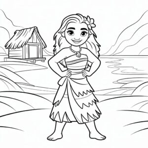 Vaiana con ropa tradicional: página para colorear gratis