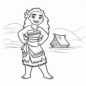 Imprime la página para colorear de Vaiana con vestimenta tradicional