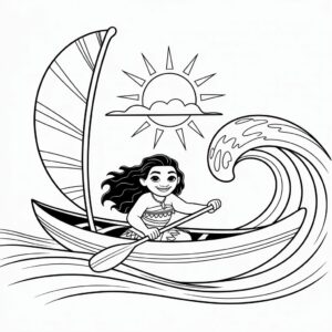 Descarga ahora la página para colorear de Vaiana en su velero.