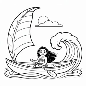 Vaiana en su velero: página para colorear gratis