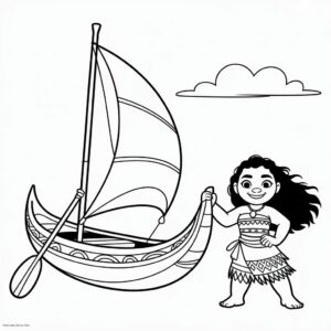 Imprime a Vaiana en su velero: lámina para colorear