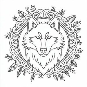kleurplaat mandala wolf