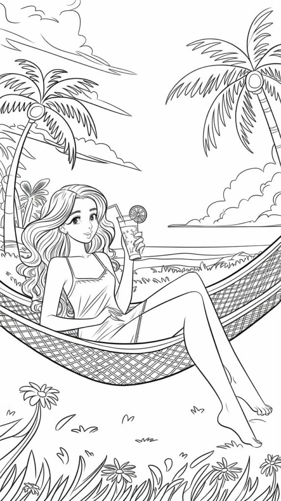 ¡Feliz verano! Página para colorear. ¡Felices vacaciones!