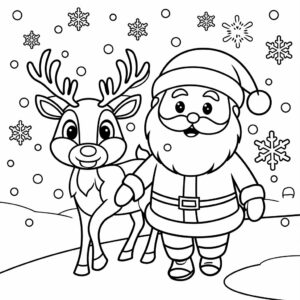 Joulupukki ja poron värityssivu