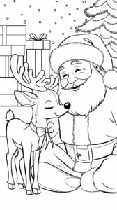 Joulupukki porojen kanssa – värityssivut