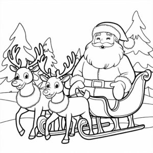 Joulupukki ja reki – värityssivu, lataa ilmainen värityskuva lapsille