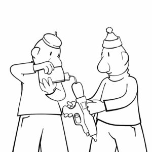 Página para colorear: dos vecinos haciendo bricolaje