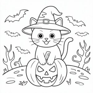Página para colorear de Halloween: gato