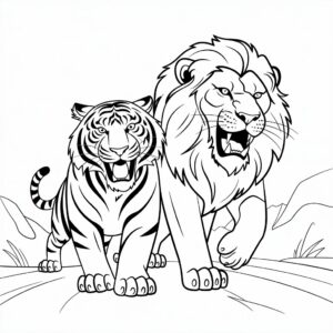 oroszlán és tigris színező oldal