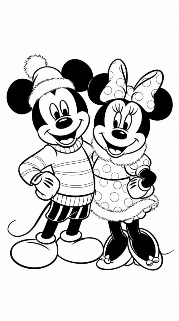 kleurplaat minnie en mickey mouse