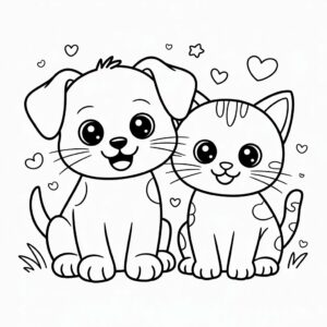 kleurplaat puppy en kitten