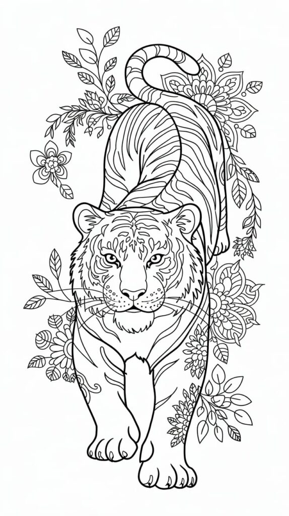 Página para colorear mandala de tigre