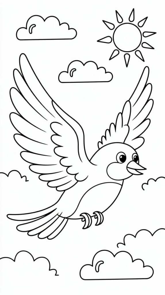 Página para colorear de un pájaro volador