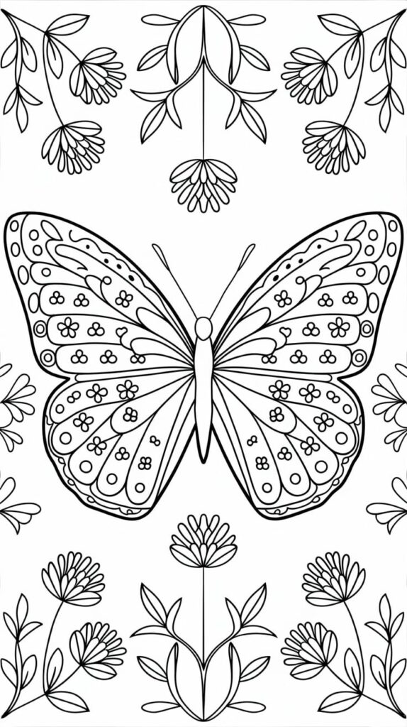 farveplader med blomster og sommerfugle