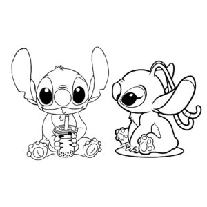 stitch en angel kleurplaten