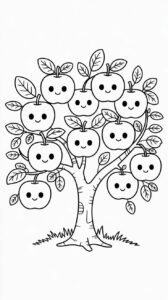 Appelboom met lachende appels kleurplaat