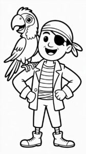 Ausmalbild Papagei auf der Piratenschulter zum kostenlosen Download