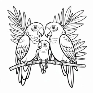 Ausmalbild Papageienfamilie zum kostenlosen Download