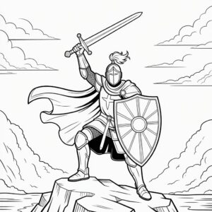 Heldhaftige ridder kleurplaat op de rots