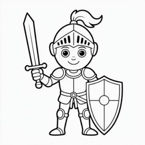 Jonge ridder kleurplaat met klassiek schild