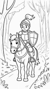 Jonge ridder verkent het bos te paard