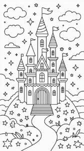 Kasteel op een heuvel kleurplaat