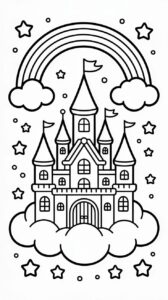 Kasteel op een wolk kleurplaat