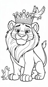 King Simba met vogels op zijn kroon