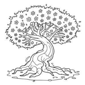 Kleurplaat Magische Bloesemboom met Gedraaide Stam