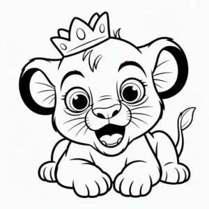 Kleurplaat Simba met kroontje