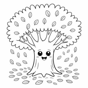 Lachende boom met bladeren kleurplaat