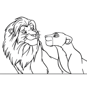 Liefdevolle Simba en Nala kleurplaat