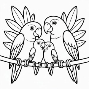 Papageien auf Palme – gratis Malvorlage zum Drucken