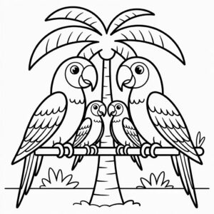 Papageienfamilie auf einer Palme PDF kostenlos