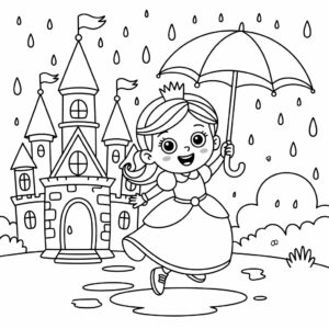 Prinses met paraplu voor kasteel kleurplaat