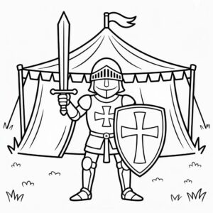 Ridder kleurplaat voor zijn tent