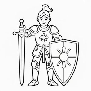 Ridder meisje kleurplaat met zonneschild