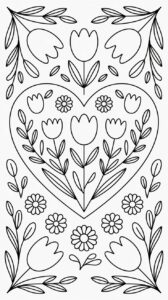 Romantisches Blumenherz – Ausmalbild zum Ausdrucken