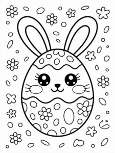 Coloriage mignon lapin de Pâques avec œuf