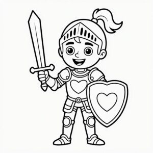 Schattige ridder kleurplaat met hartvormig schild