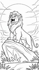 Simba brult vanaf de rots bij zonsopgang