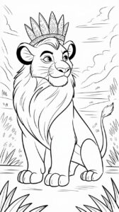 Simba met een majestueuze kroon in de savanne