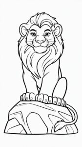 Simba zit kalm op een grote steen