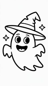 Spookje met een heksenhoed om te printen