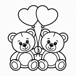Süße Teddybären mit Ballons – kostenlose Ausmalbilder zum Drucken