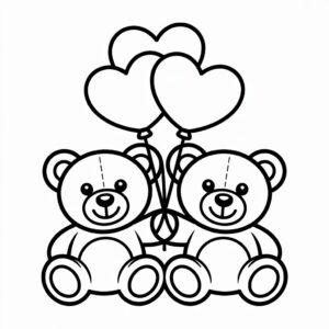 Teddybären mit Herzballons – Druckvorlage kostenlos