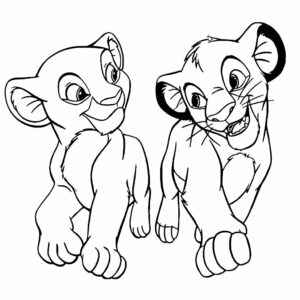 Vrolijke Simba en Nala kleurplaat