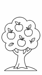kleurplaat boom met appels