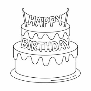 kleurplaat taart verjaardag